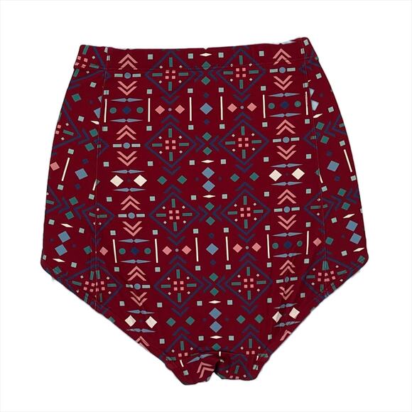 Bikini Bottom Geometric Print in Burgundy with Multi Color Pattern Size Large - Picture 2 of 5